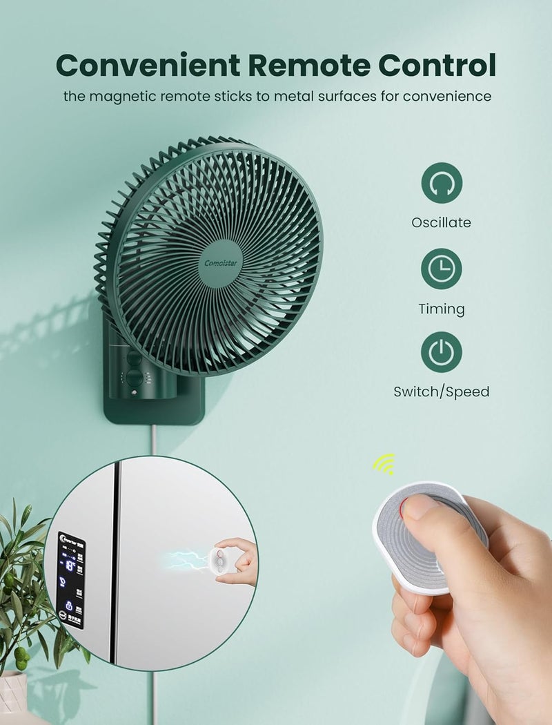 Comoistar Wall Mounted Oscillating Fan with Remote and Timer,8.5 Inch Small RV Fan with 4 Speeds, 90° Oscillation, 120° Adjustable Tilt, 5.92 feet Wire, Quiet Corner Fans for Bedroom, Indoor Bathroom - Image 3
